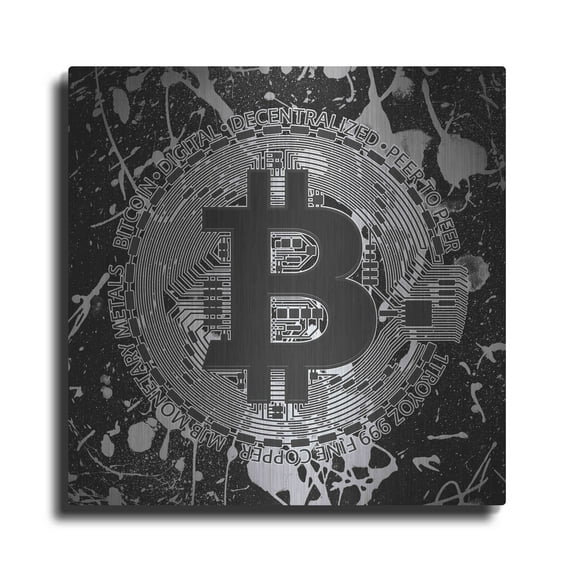Luxe Metal Art 'Bitcoin Black Ice' by Cameron Gray Metal Wall Art, 24"x24"