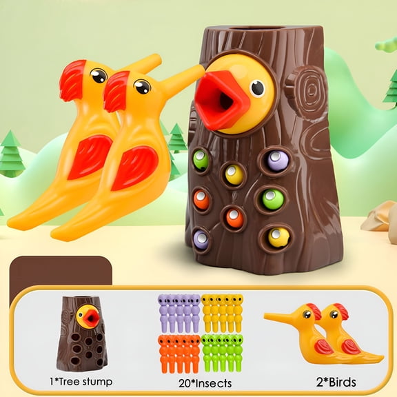 BESTSKY Catch Worm Toy for Woodpecker Family Fine Motor Skill Game, Magnetic Bird Feeding Activity, Hand-Eye Coordination Toy, Educational Gift