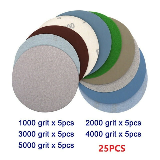 25 Pcs Disques de Ponçage Ronds Papier Sablé Humide/sec 1000 2000/3000 4000 5000 Grain 125 mm Papier pour Ponceuse pour Outil de Polissage Accessoire