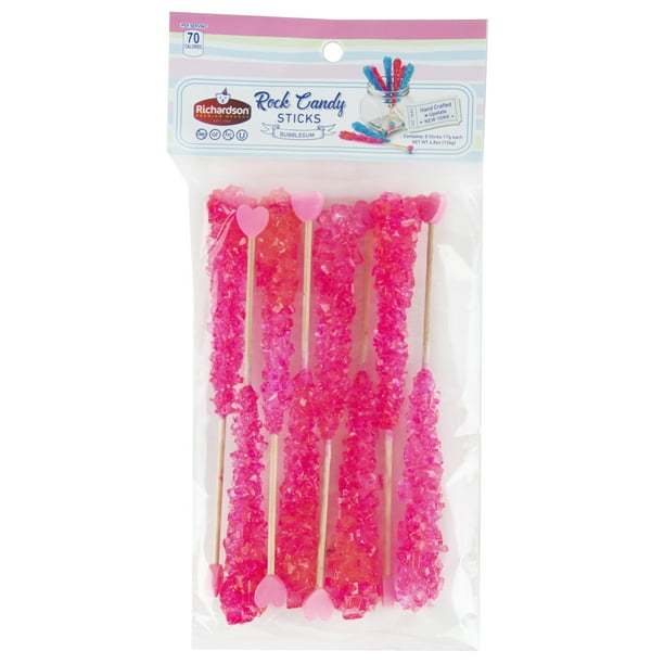 Richardson Pink Bubble Gum Rock Candy Sticks 8 piece 4.8 oz. bag