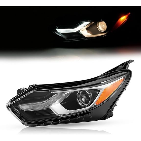 Kojem Left Headlight for 2018 2019 2020 Chevy Chevrolet Equinox LED Tube DRL Projector Headlamp Replacement for GM2502469 84428283 Driver Side Clear Lens Black