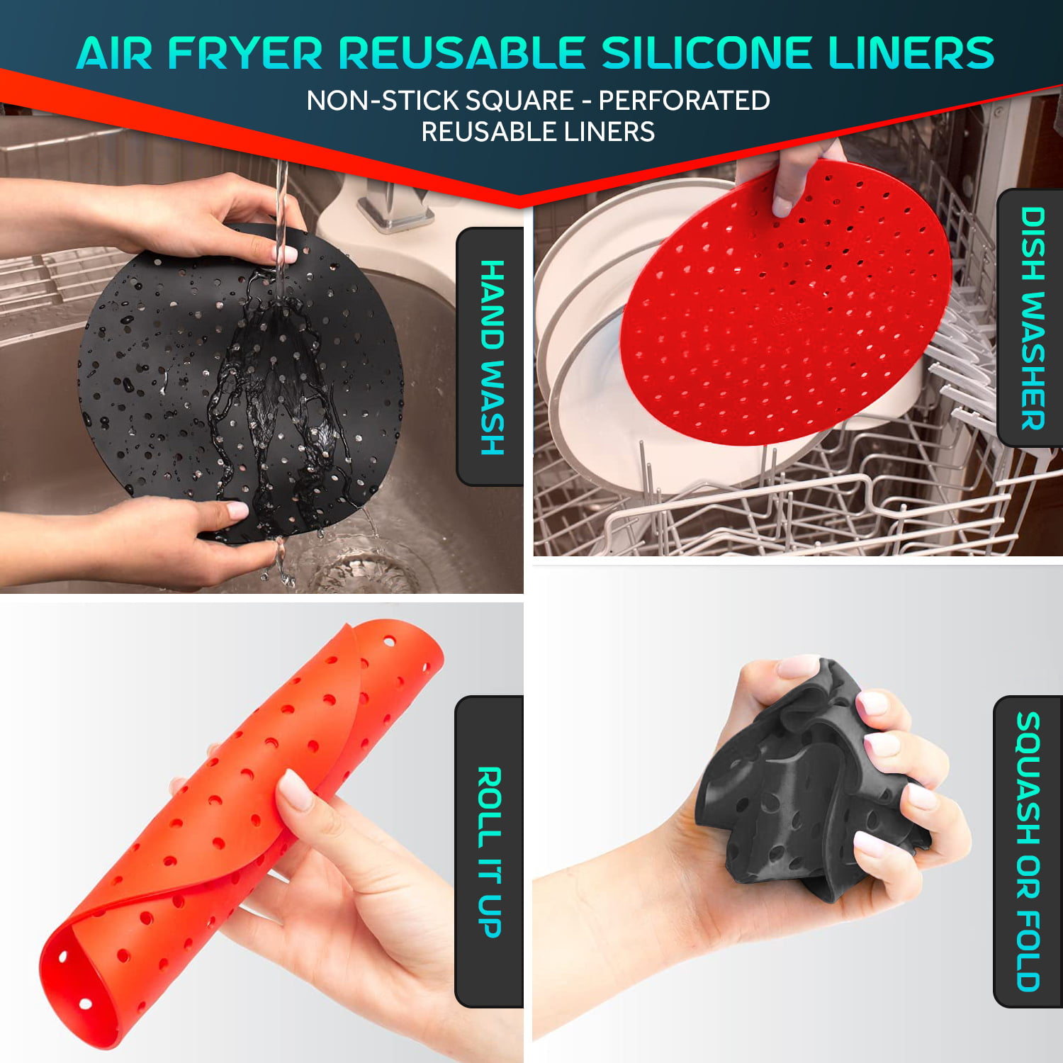 MOSFiATA Air Fryer Silicone Pot 2 Pack, 8 Inch Reusable Non-Stick Air –  mosfiata