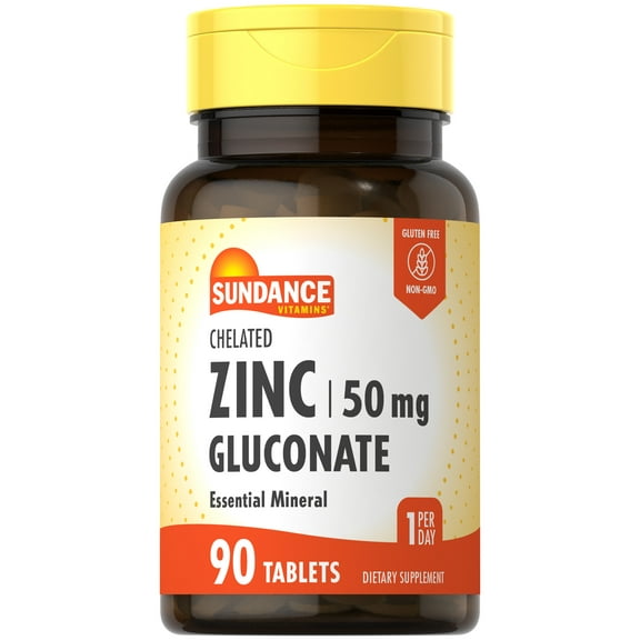 Zinc Gluconate 50mg | 90 Tablets | Chelated Essential Mineral | Vegetarian, Non-GMO, and Gluten Free Supplement | By Sundance
