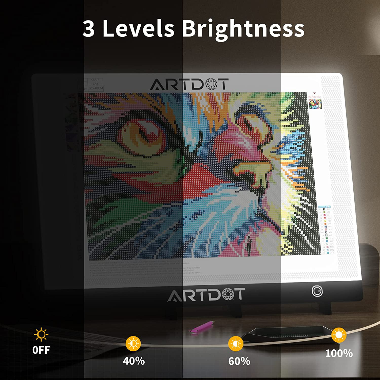 ARTDOT A2 LED Light Pad for Diamond Painting USB Powered Light Board Kit, Adjustable Brightness with 12 Angles Stand and Clips, Size: 23.6 x 15.7