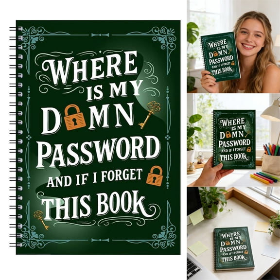 Funny Password Notebook - Spiral Bound With Lock Icons & Funny Security Phrases,Minimalist Password & Address Book – Secure Login Organizer,Internet Password Journal