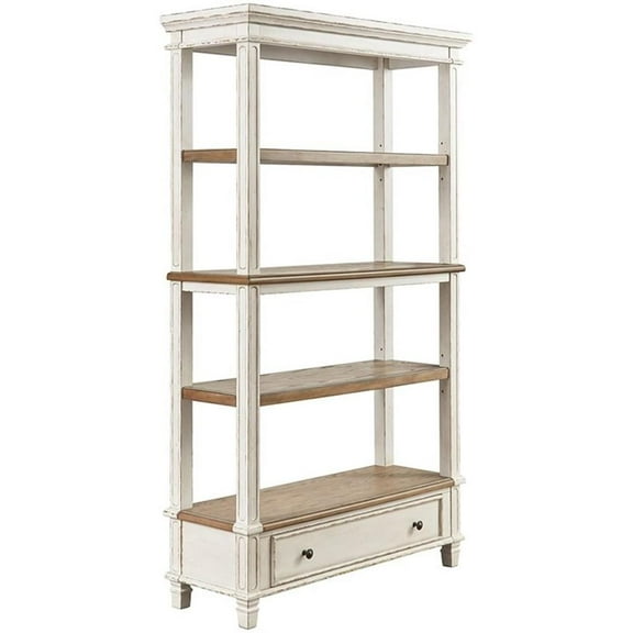 Bowery Hill 4 Shelf Bookshelf Bookcase in Antique White and Brown