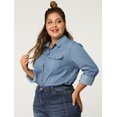 thumbnail image 2 of GRACE & GRANDEUR Women's Plus Size Long Sleeve Denim Button Chambray Shirt, 2 of 6
