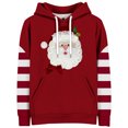 thumbnail image 4 of CAIVO Sweatshirts Women Ribbed Hoodie Soft Comfort Adjustable Drawstring Front Pocket Cute Santa Face Print Striped Sleeve Patchwork Pullover Hoodie Christmas Holiday Casual Streetwear Versatile Tops, 4 of 4