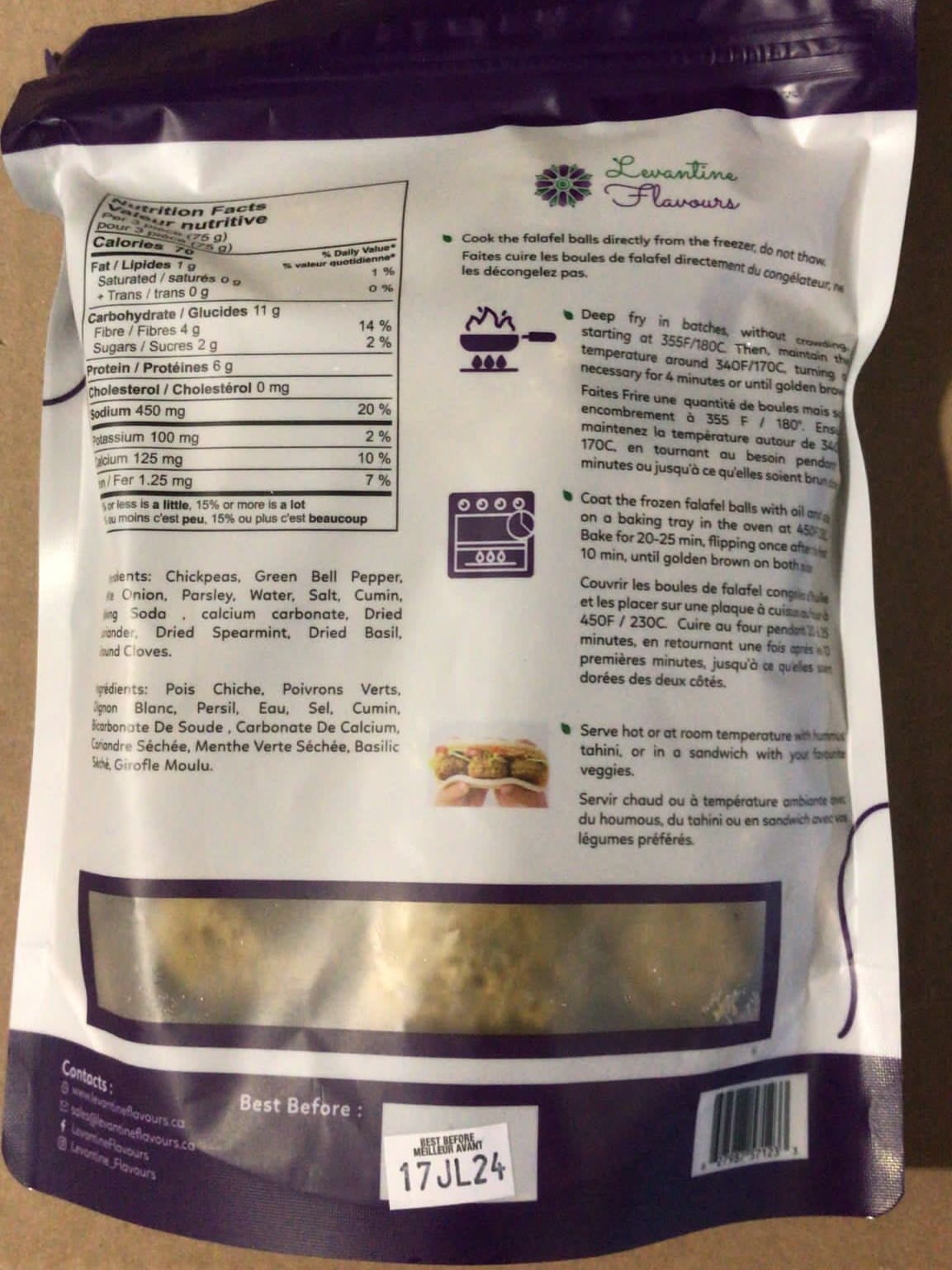 Levantine Flavours Frozen Falafel Spicy 12ct, Frozen Falafel Balls (Spicy), 450g