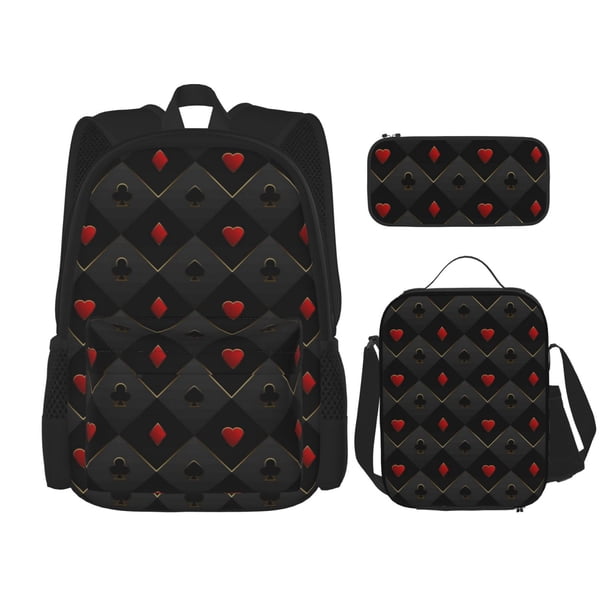 Fotbe Red Poker Set Escolar 3 en 1 para Niños - Mochila Duradera con Lonchera Aislante y Estuche para Lápices - Mochila Escolar para Niños y Niñas