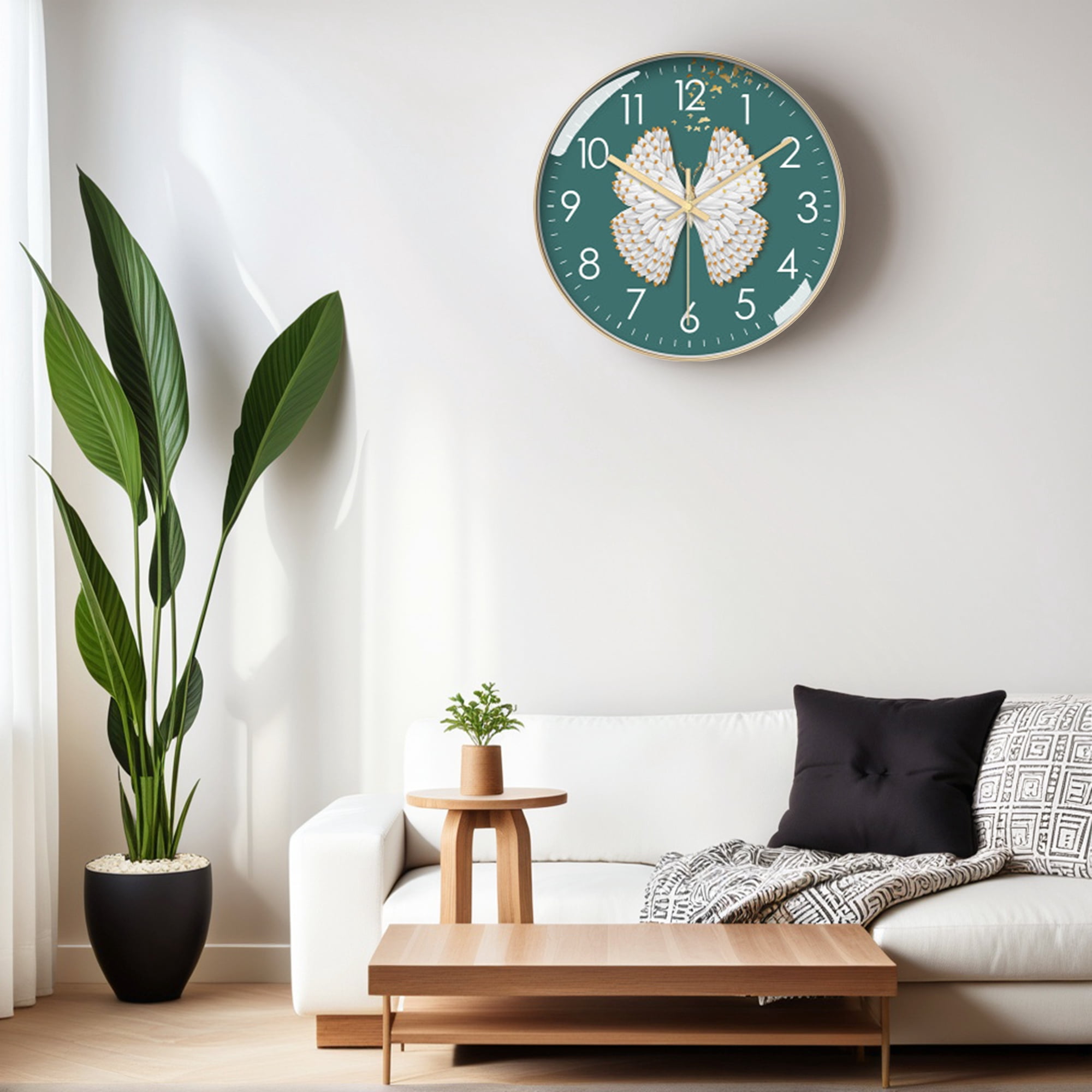 Unique Bargains Silent Non Ticking Battery Operated Wall Clock Gold Butterfly 12 Inch