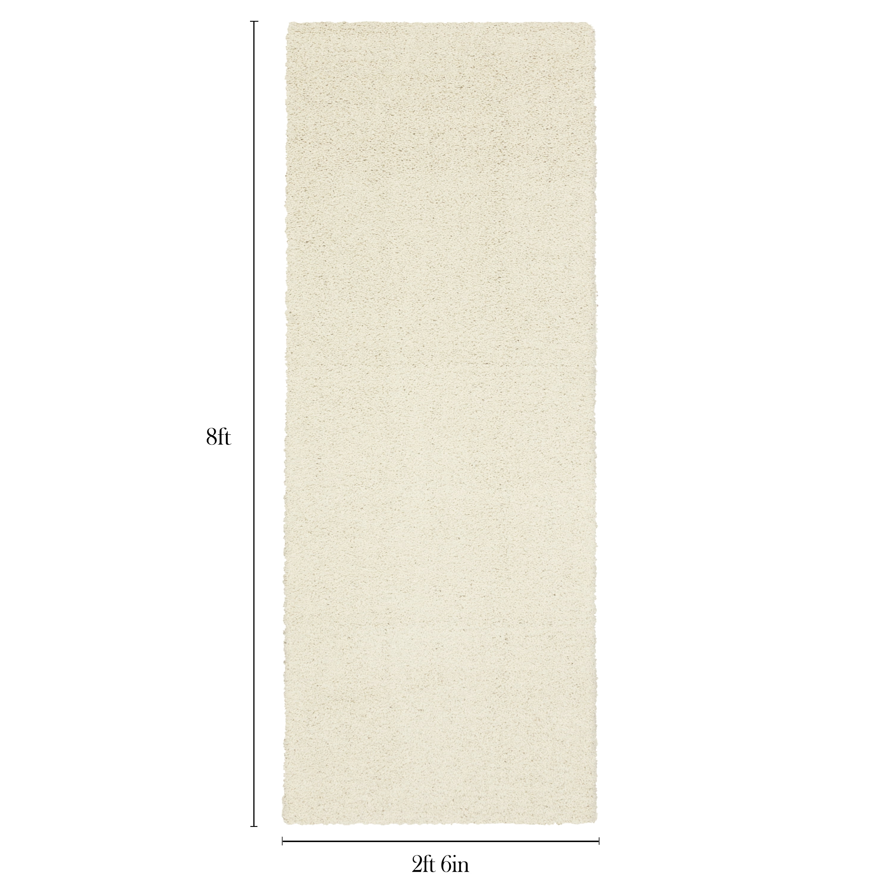 Mainstays Traditional Solid Shag Indoor Runner Rug, Ivory, 2'6" x 8'