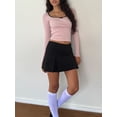 thumbnail image 2 of Cenuakty Women T-shirt Long Sleeve Square Neck Lace Patchwork Slim Fit Fall Tops Streetwear, 2 of 6