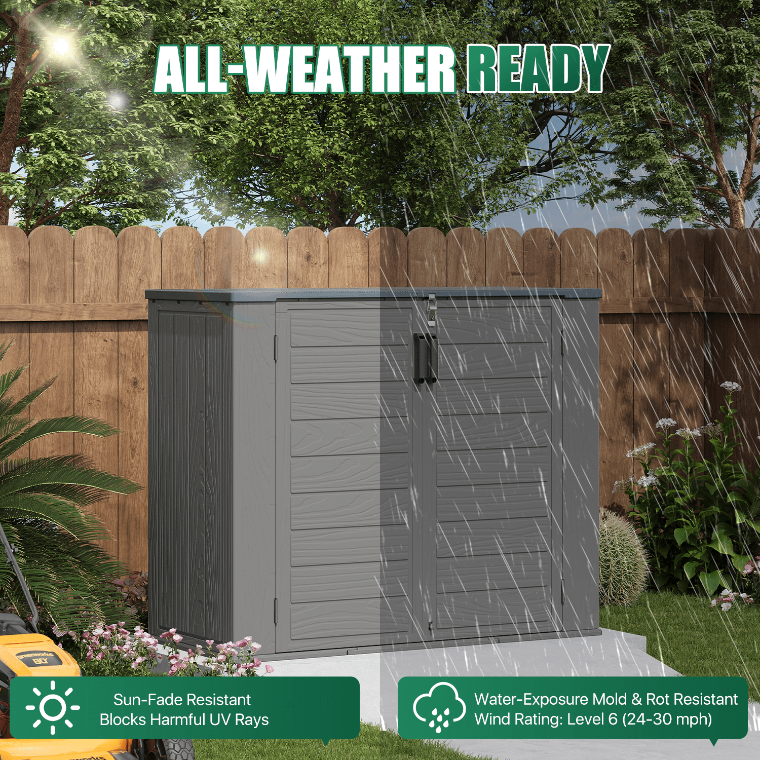 LazySunsets Waterproof Resin Gardening Supplies Storage Shed, 3.9 ft x 4.7 ft x 2.2 ft, Gray