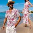 thumbnail image 2 of KUIFORTI Pink Flowers Couple Matching Outfits Spring Lightweight His and Hers Matching Outfits Vacation Womens Summer Dresses Round Neck with Pockets Quick-dry, 2 of 7