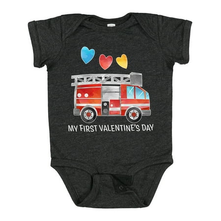 

Inktastic My 1st Valentine s Day Fire Truck with Hearts Gift Baby Boy or Baby Girl Bodysuit