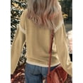 thumbnail image 3 of Sweaters for Women Solid Crewneck Loose Fit Long Sleeve Contrast Cable Knit Pullover Sweater Jumper Tops Khaki M, 3 of 7