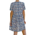 thumbnail image 4 of SAYOO Summer Loose Breathable Dresses for Women, V-neck Short Sleeve Cool Floral Printing Temperament Leisure Style Middle Skirt, 4 of 5
