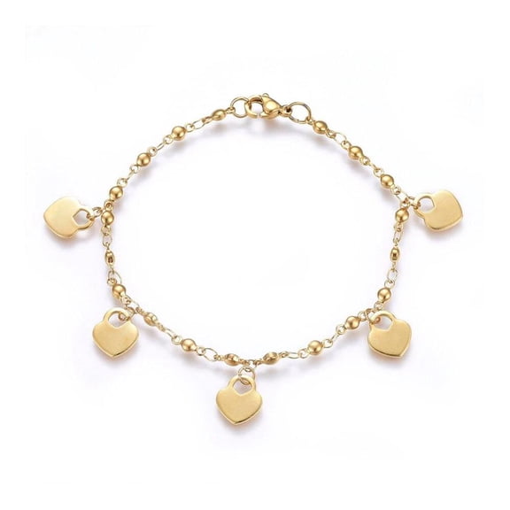 304 Stainless Steel Charm Bracelet Lobster Heart Lock Gold 8.2" 3mm  A94
