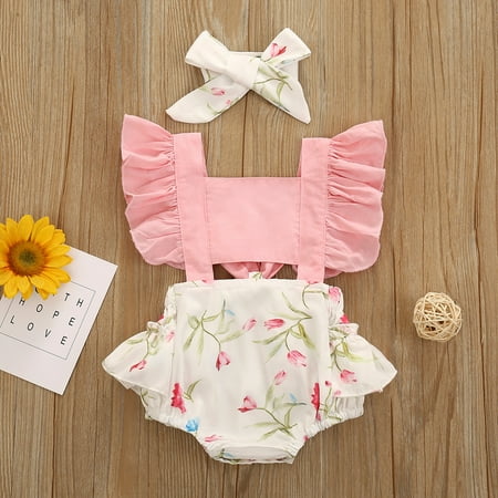 

EQWLJWE Newborn Infant Baby Girls Ruffle Flower Print Romper Bodysuit Clothes Girls Harness Holiday Clearance