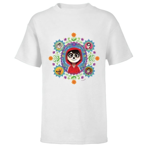 Disney and Pixar’s Coco Miguel Colorful Florals - Short Sleeve T-Shirt for Kids - Customized-White