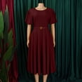 thumbnail image 5 of Ruimatai Women's Round Neck Puff Sleeve Belted A-Line Midi Dresses for Women Formal Party & Office Wear, 5 of 7
