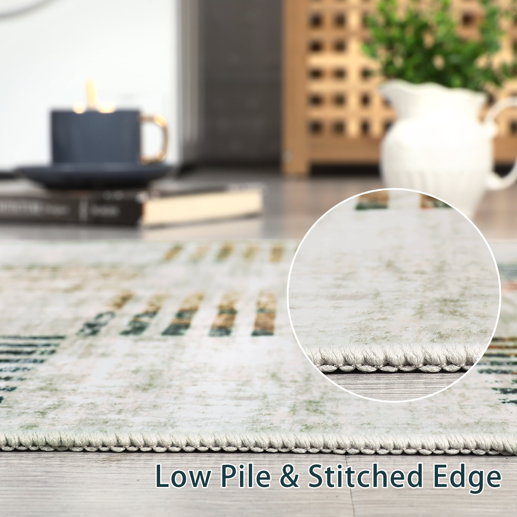 Garvee 9x12 Area Rug Modern Plaid Checkered Rug, Washable Rugs Soft Neutral Indoor Carpet Solid Rug Non Slip Low Pile Rug for Living Room Bedroom Dining Room Office, Beige