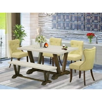 East West Furniture V726SI737-6 6-Pc Kitchen Dining Room Set- 4 Dining Chairs with Limelight Linen Fabric Seat and Button Tufted Chair Back - Rectangular Top & Wooden Legs Wood Dining Table and...