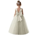 thumbnail image 5 of Elegant V-Back Satin Dress for Girls, Formal Flower Girl Gown for Wedding Birthday Party, Toddler Communion Dress with Bow Sash, 5 of 7