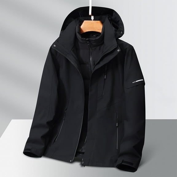 Men Three-in-one Solid Color Outdoors Mountaineering Wearproof Warm Zipper Multi-pocket Down Lnner Lap Coat Long Sleeve Jacket Mens Winter Jacket Mens Fall Jacket Winter Jacket