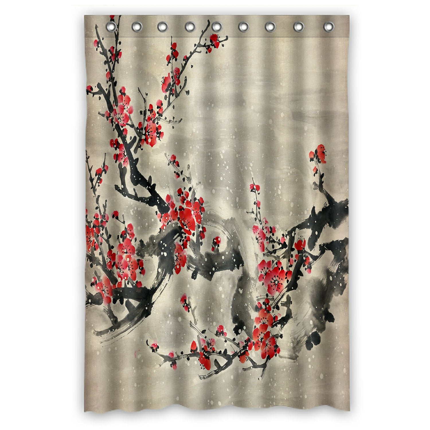 PHFZK Asian Shower Curtain, Plum Blossom Traditional Chinese Painting
