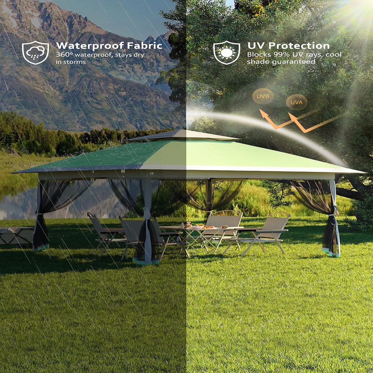 Ataucjin 13x13  Gazebo, Outdoor Canopy Tent with Mosquito Net, Height Adjustable Canopy Gazebo, Large Shade Tent for Camping, Lawn, Backyard, Garden, Patio