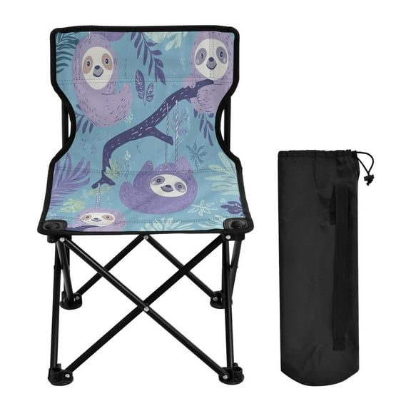 WOBOGO Pattern with Sloth Hanging on Tree Branches Camping Chair Convenient Four Corner Backrest Folding Stool Can Hold Up to 220lbs