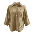 thumbnail image 3 of Button Down Shirt Collared 3/4 Sleeve Flowy Business Casual Shirts Dressy Work Travel Blouses, 3 of 5