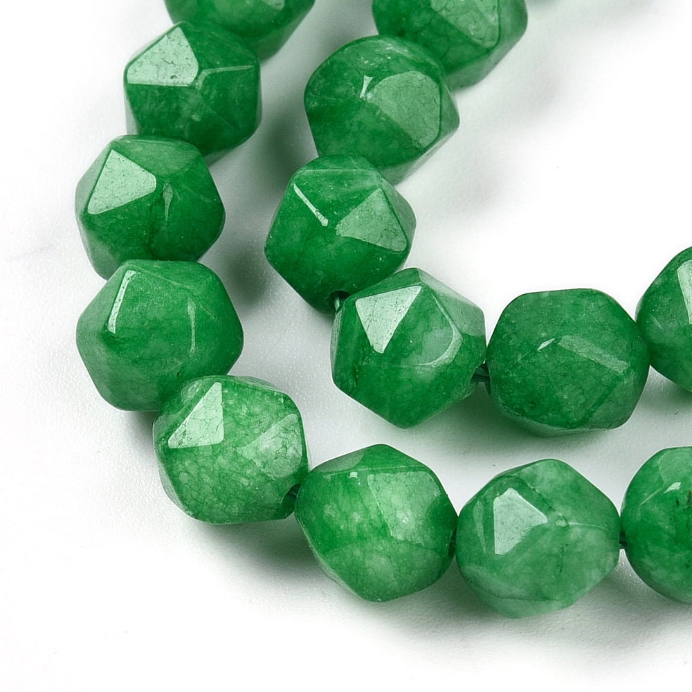 Dyed Natural Malaysia Jade Beads Strands Faceted Star Cut Round Beads Lime Green 7~8x6~7.5x6~7.5mm Hole: 1mm 48~49pcs/strand