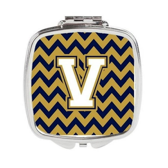 Letter V Chevron Navy Blue & Gold Compact Mirror