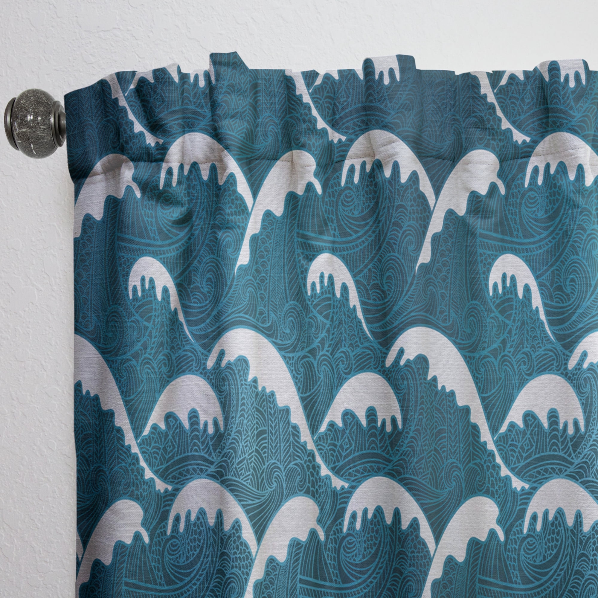Designart 'Dark Blue Waves Pattern' Nautical & Coastal Curtain Panel