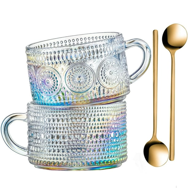 Juego de 2 tazas de café Gezzeny, vidrio vintage, 400 ml, arcoíris