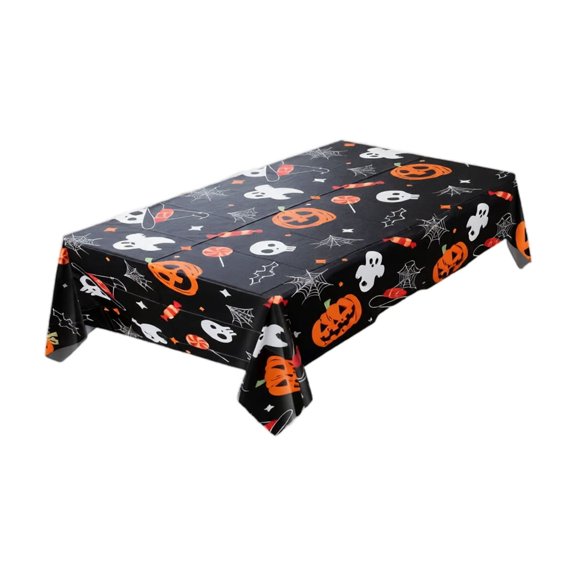 Halloween Disposable Tablecloth 54x108Inch, Black Pumpkin Design Party Cloth, Waterproof Plastic Table Cover for Indoor Outdoor Dining Buffet Decor