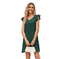 thumbnail image 3 of Robes d'Été pour Femmes Col en V Manches Courtes Robe Mini Décontractée Vert Foncé S, 3 of 8