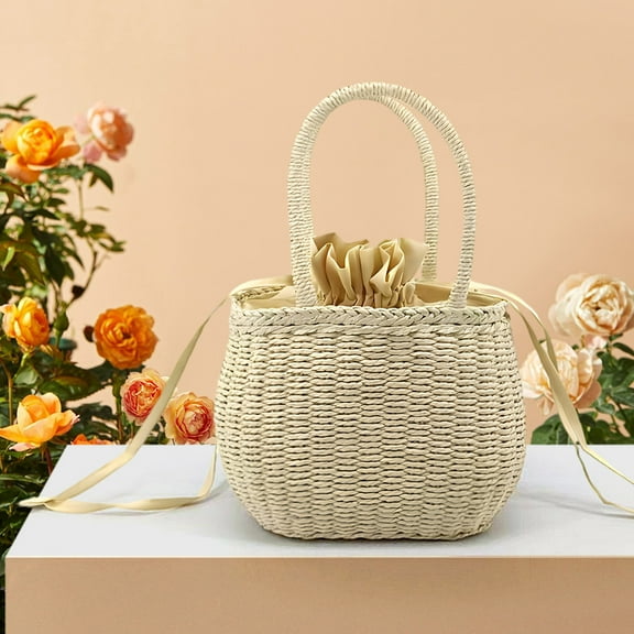 YiBai Women Straw Bags Woven Bag Summer Beach Rattan Shoulder Bag Bag Handbag Gear, Beige