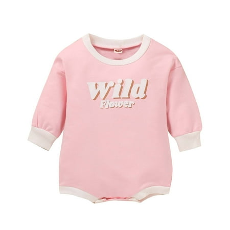 

Mikilon Baby Girl Boy Crewneck Sweatshirt Long Sleeve Romper Solid Letters Oversized Sweater Bodysuit Pullover Top Jumpsuit for Baby Girls 3-6 Months Pink on Discount