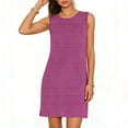 thumbnail image 4 of BRGZLK Women Mini Dresses Summer Daily Casual Trendy Striped Sleeveless Round Neck Pullover Side Slit Sundress Loose Fit Tank Beach Dress Hot Pink XXL, 4 of 6