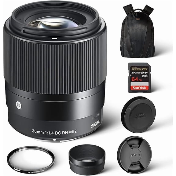 Sigma 30mm f/1.4 DC DN Contemporary Lens Bundle for Sony E Mount with Accessories