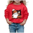 thumbnail image 3 of Otqutp Round Neck Pullovers for Children's Boys Girls Fashion Halloween Cute Little Bats and Pumpkin Printed Round Neck Sweater Autumn Hoodie Sweatshirt (Red,9-10 Years), 3 of 5