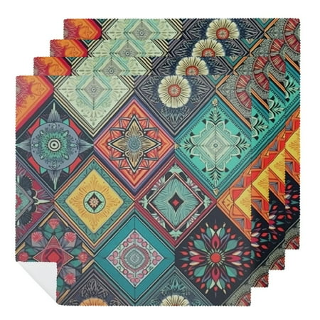 

FACANNAP Giwawa Boho Mandala Placemats Mexican Ethnic Traditional Pattern with Geometric Plaids Bohemian Flower Washable Linen Table Place Mats for Dining Kitchen Party 6 PCS