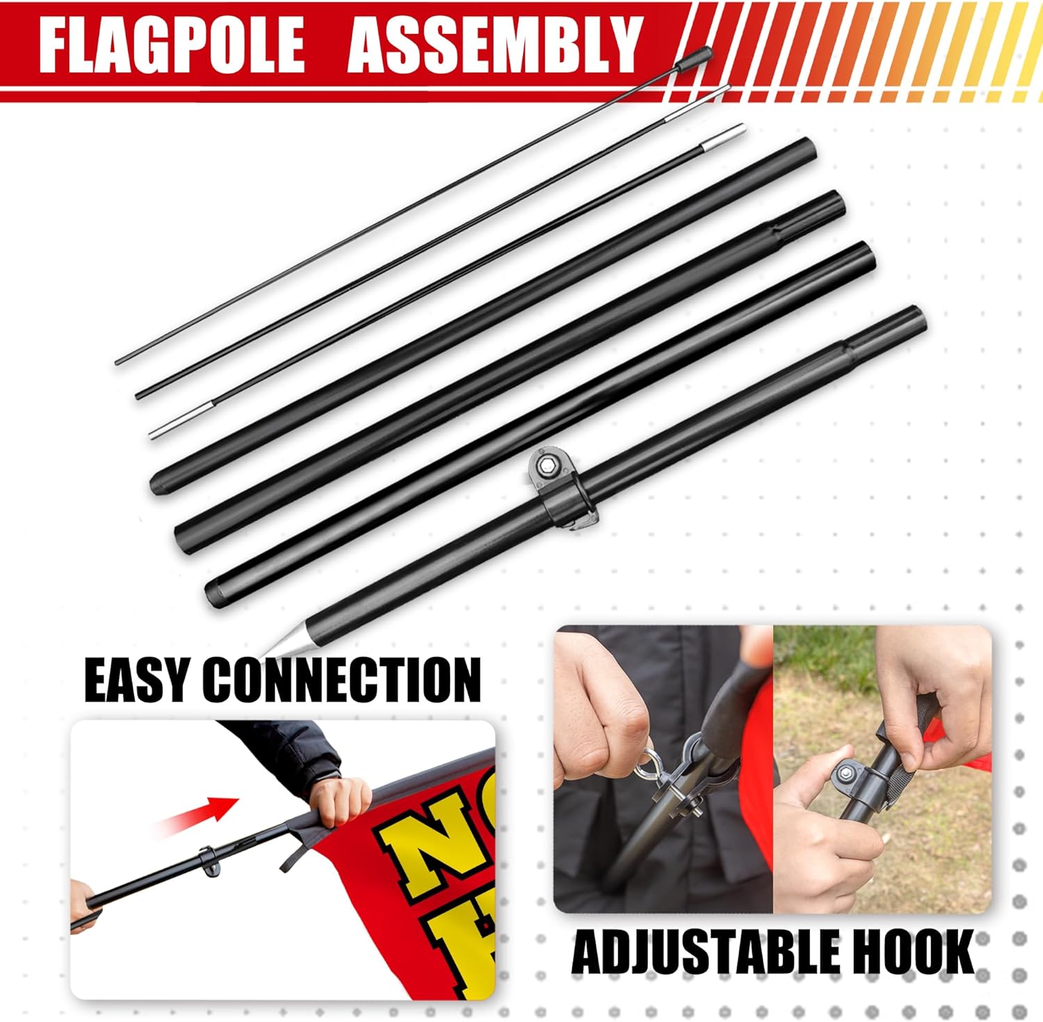 Anley 7.5 FT Now Hiring Feather Flag Banner Kit - Outdoor Swooper Advertising Flags with Pole and Stake - Job Recruitment Sign for Business, Offices, Retail Locations - Weather Resistant & Easy Setup