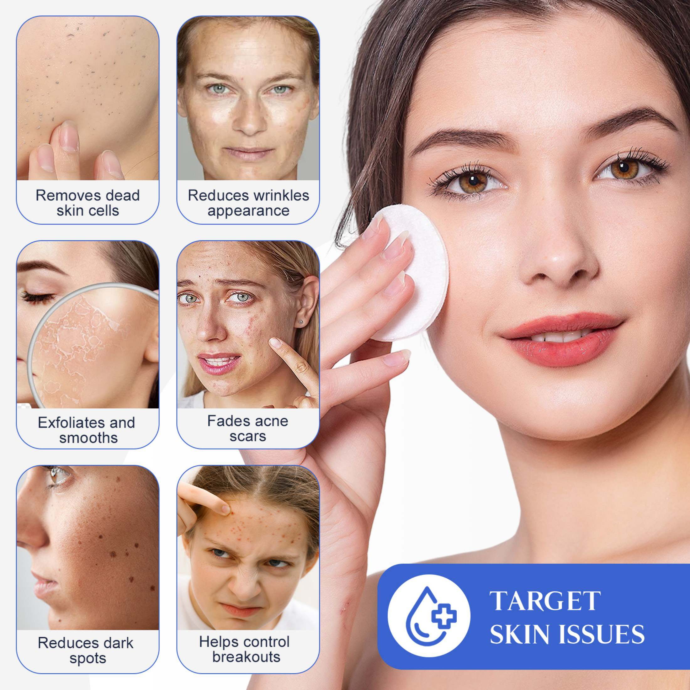 Ikzee 3-Pack Glycolic Acid Pads,Cleansing Pads for Face & Body with Vitamins B3, C & E,Anti-Aging Face Pads