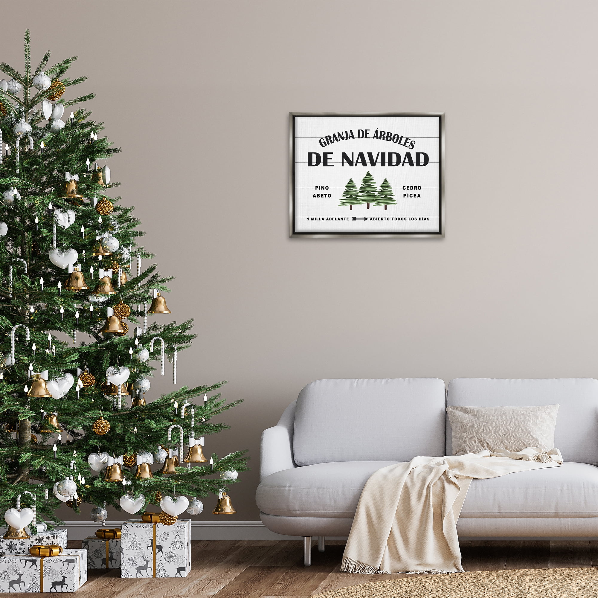 Stupell Industries Arboles De Navidad Holiday Painting Gray Floater Framed Art Print Wall Art, 31 x 25