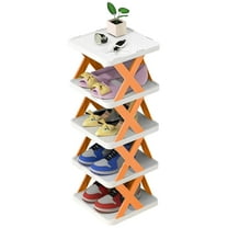 Vessgra 5-Tier Foldable Vertical Shoe Rack, Narrow Space-Saving Shoe Organizer, Gray Plastic